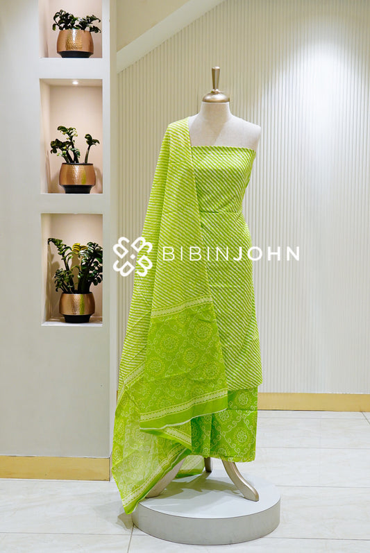 Printed Cotton Unstitched Salwar Suit Material Lime Green BJ1481