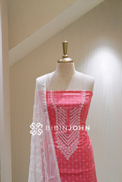 Cotton Embroidery Unstitched Salwar Suit Material Coral Pink BJ1487