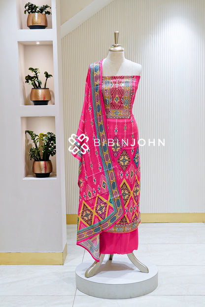 Muslin Embroidery Unstitched Salwar Suit Material Rani Pink BJ1493
