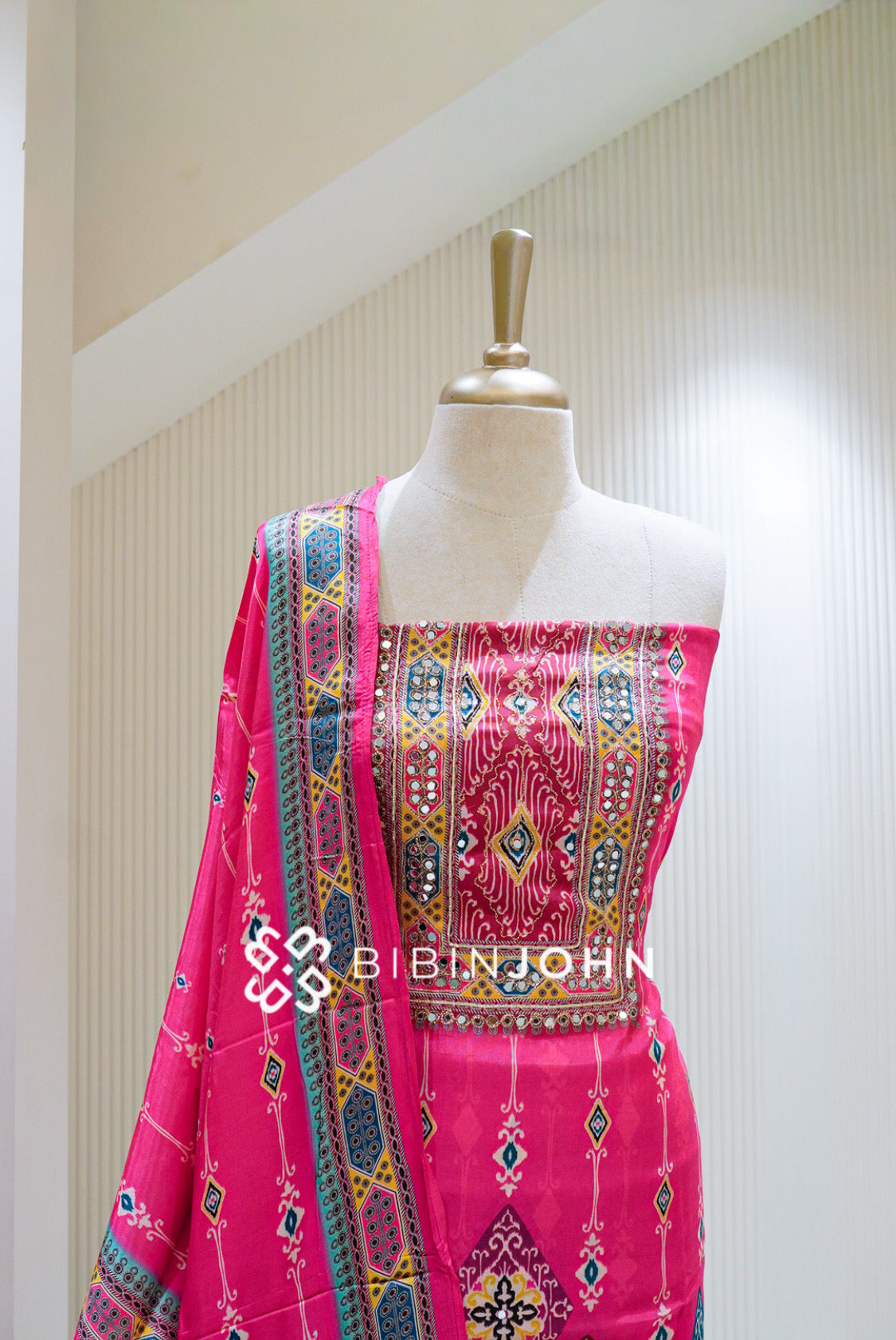 Muslin Embroidery Unstitched Salwar Suit Material Rani Pink BJ1493