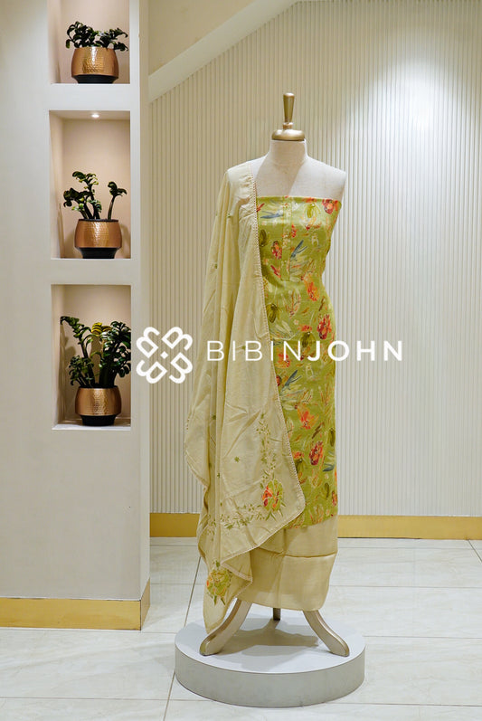 Chanderi Embroidery Unstitched Salwar Suit Material Pistachio Green BJ1500