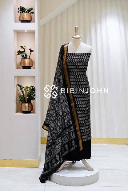 Art Maheshwari Unstitched Salwar Suit Material Black with White BJ1517