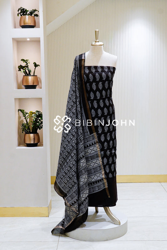 Art Maheshwari Unstitched Salwar Suit Material Black with White BJ1520