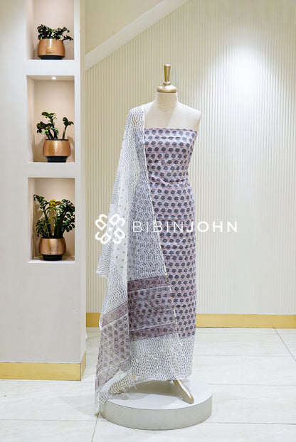 Printed Cotton Unstitched Salwar Suit Material Dusty Lavender BJ1541