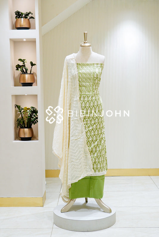 Printed Cotton Embroidery Unstitched Salwar Suit Material Pista Green BJ1548