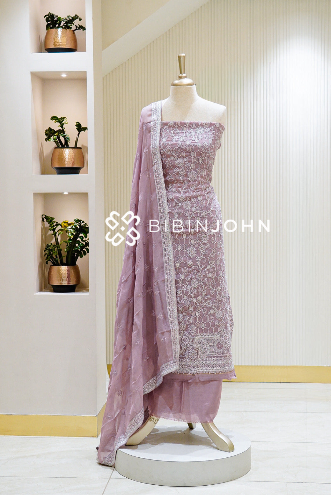 Organza Embroidery Unstitched Salwar Suit Material Dusty Mauve BJ1552