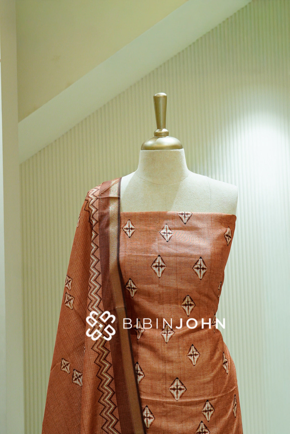 Printed Chanderi Unstitched Salwar Suit Material Terracotta Brown BJ1556