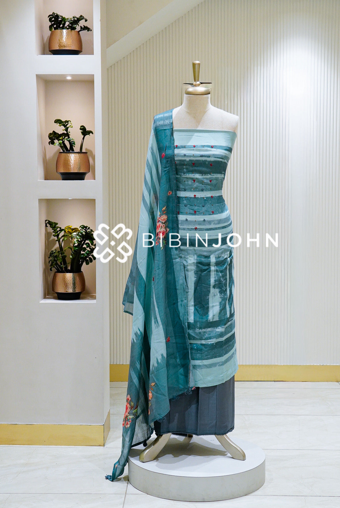 Muslin Embroidery Unstitched Salwar Suit Material Teal Blue BJ1563