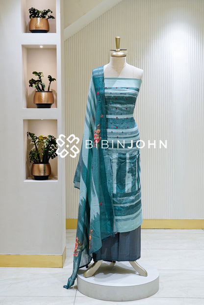 Muslin Embroidery Unstitched Salwar Suit Material Teal Blue BJ1563