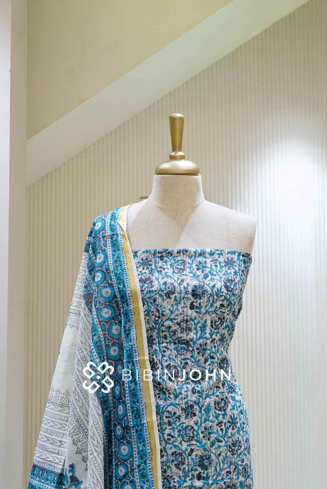 Printed Chanderi Unstitched Salwar Suit Material Ivory White BJ1573
