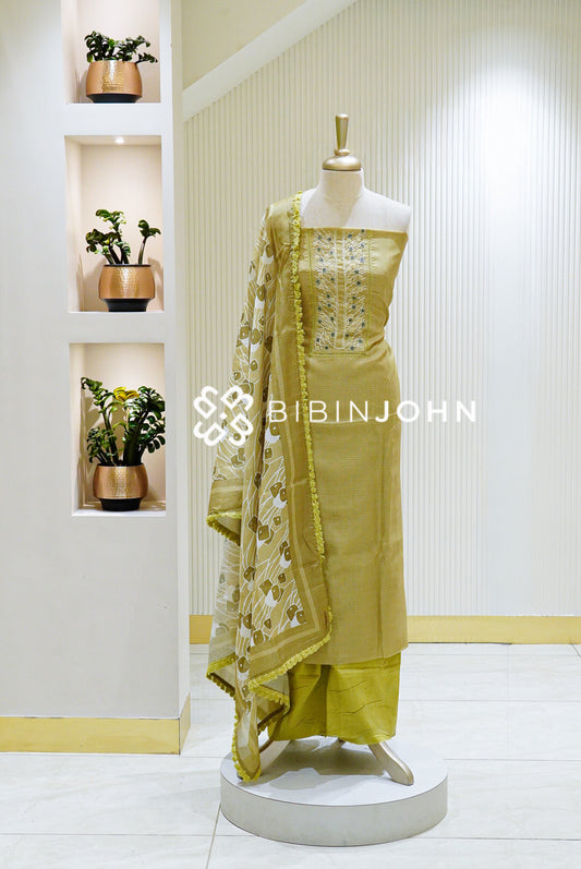 Cotta Embroidery Unstitched Salwar Suit Material Pastel Lime Green BJ1579