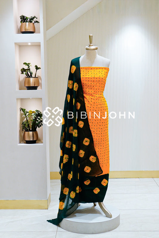 Cotton Embroidery Unstitched Salwar Suit Material Bright Orange BJ1585