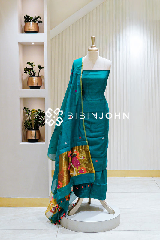 Bengal Silk Unstitched Salwar Suit Material Teal Green BJ1587