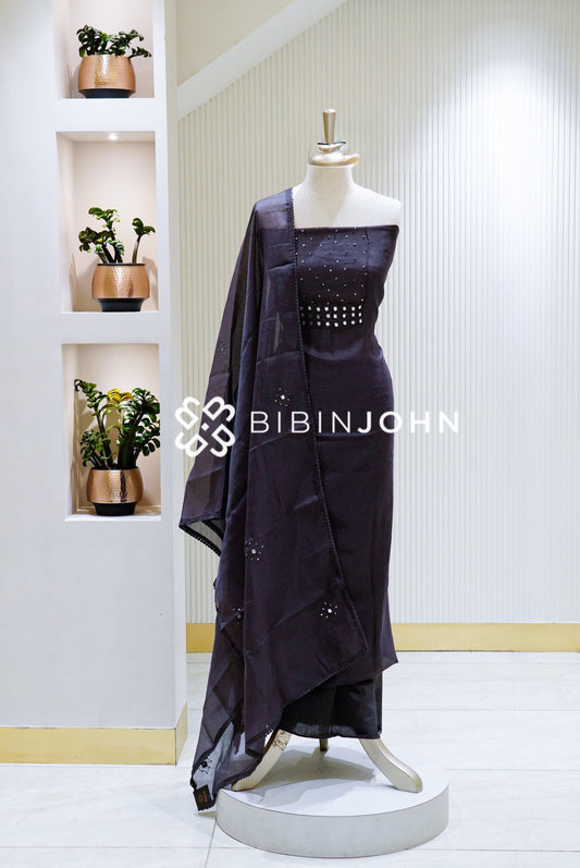 Cotta Embroidery Unstitched Salwar Suit Material Dark Dusty Purple BJ1588
