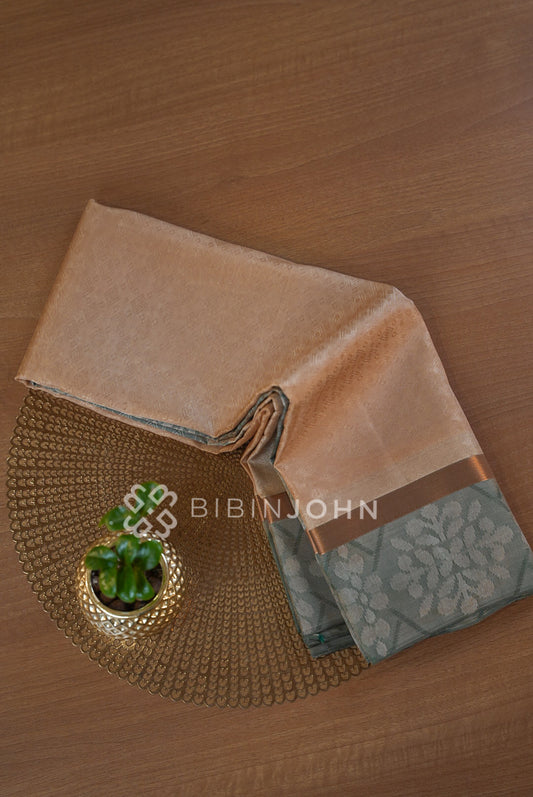 Semi Silk Saree For Women Peach Beige BJ1619