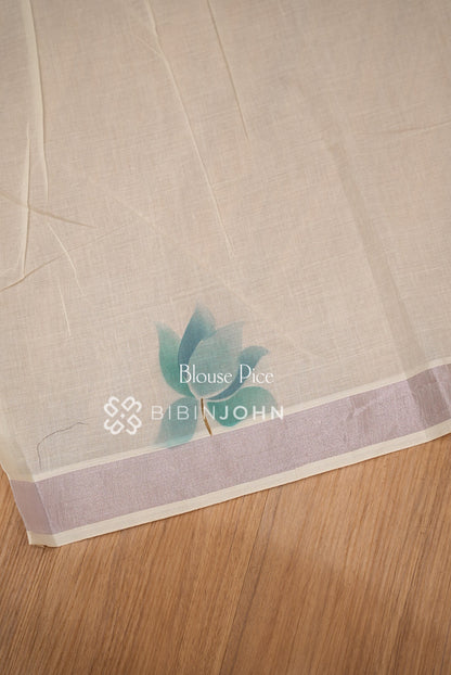 Printed Cotton Saree For Women Ivory Cream BJ1622