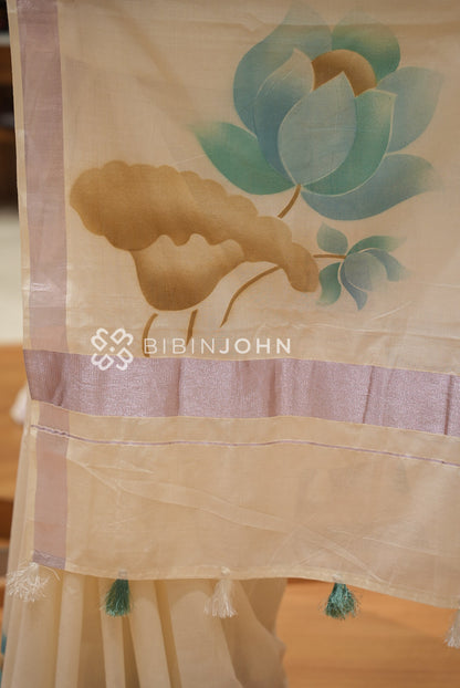Printed Cotton Saree For Women Ivory Cream BJ1622
