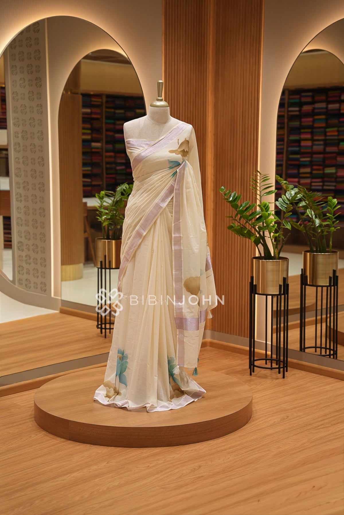 Printed Cotton Saree For Women Ivory Cream BJ1622