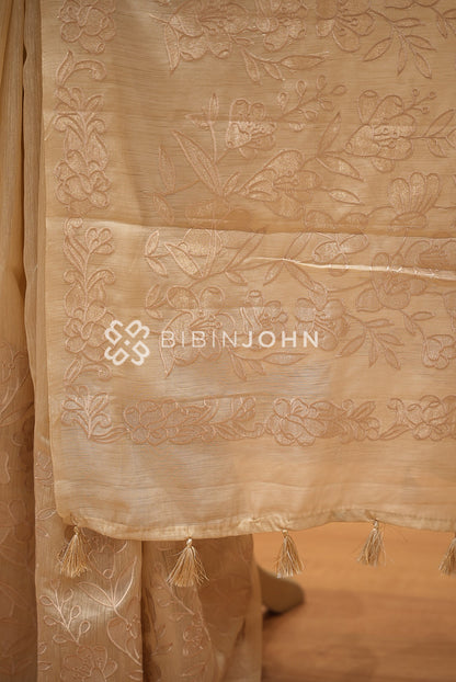 Silk Embroidery Saree For Women Beige-Gold BJ1625