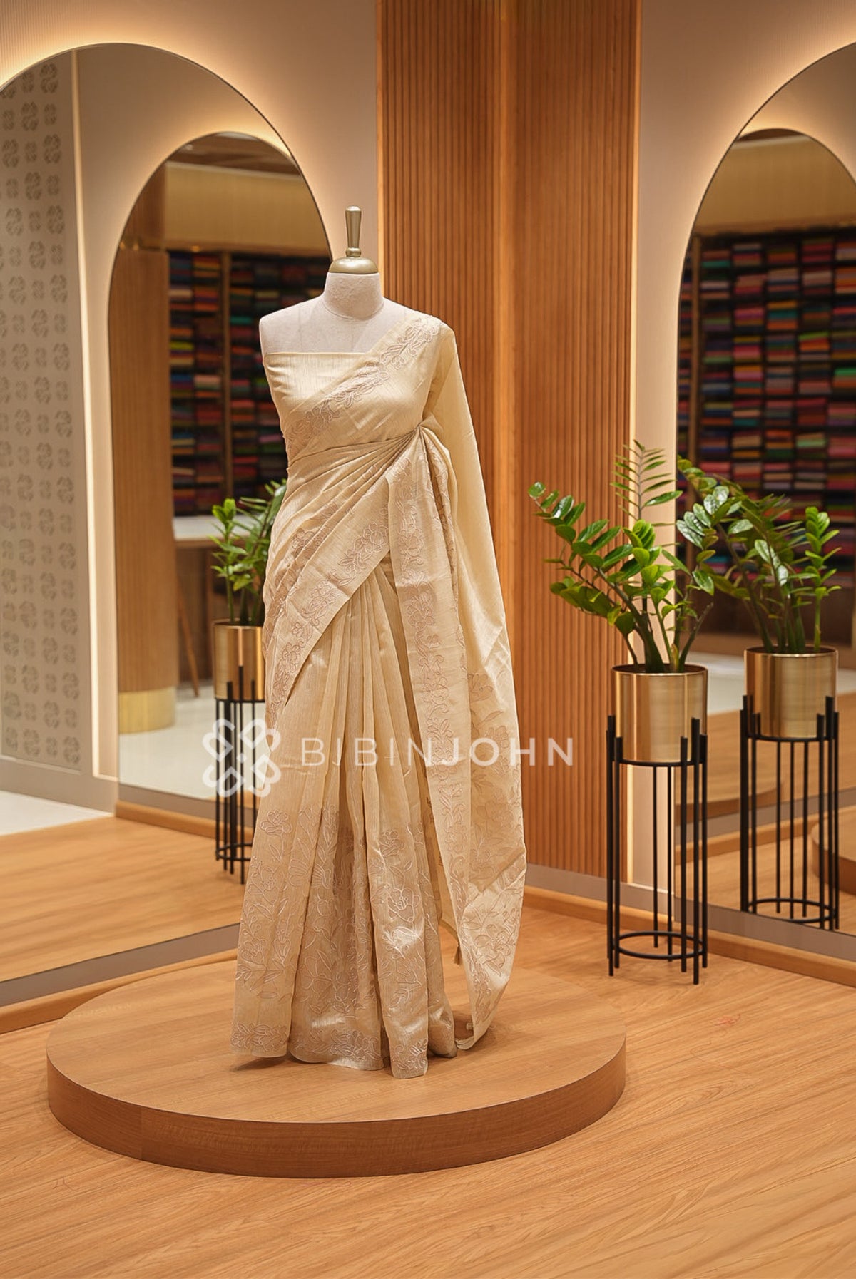 Silk Saree For Women Beige-Gold 