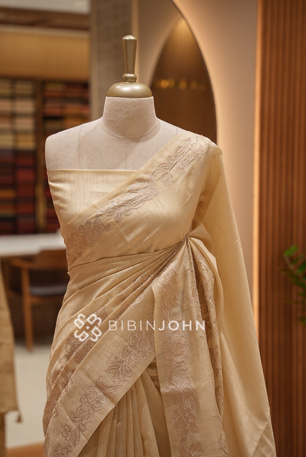 Silk Embroidery Saree For Women Beige-Gold BJ1625