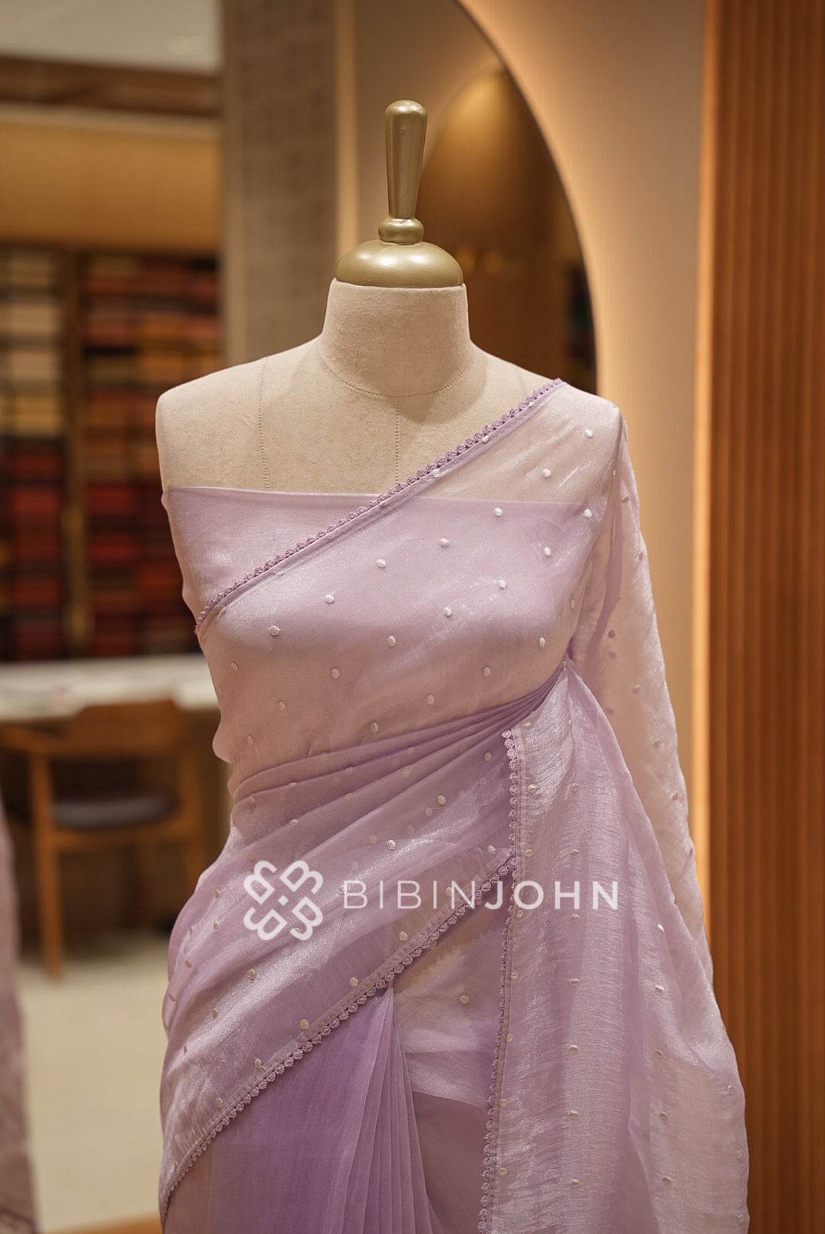 Tissue Organza Embroidery Saree For Women Lavender BJ1627
