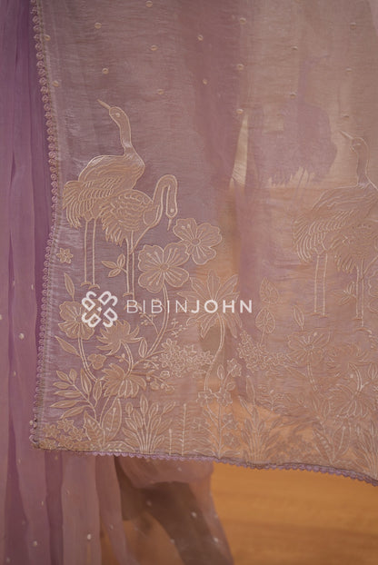 Tissue Organza Embroidery Saree For Women Lavender BJ1627