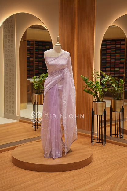 Tissue Organza Embroidery Saree For Women Lavender BJ1627