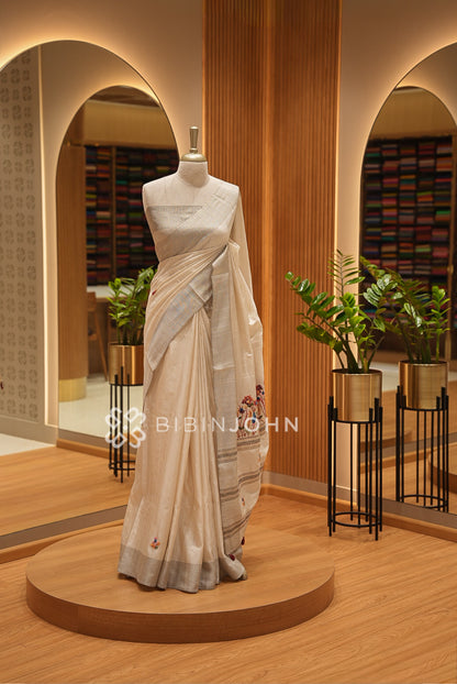 Silk Embroidery Saree For Women Ivory Beige BJ1628