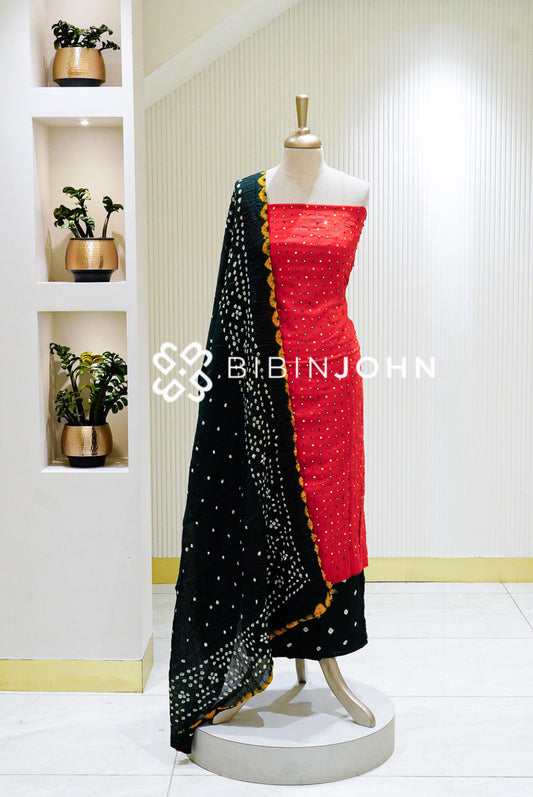 Cotton Embroidery Unstitched Salwar Suit Material Bright Coral Red BJ1630