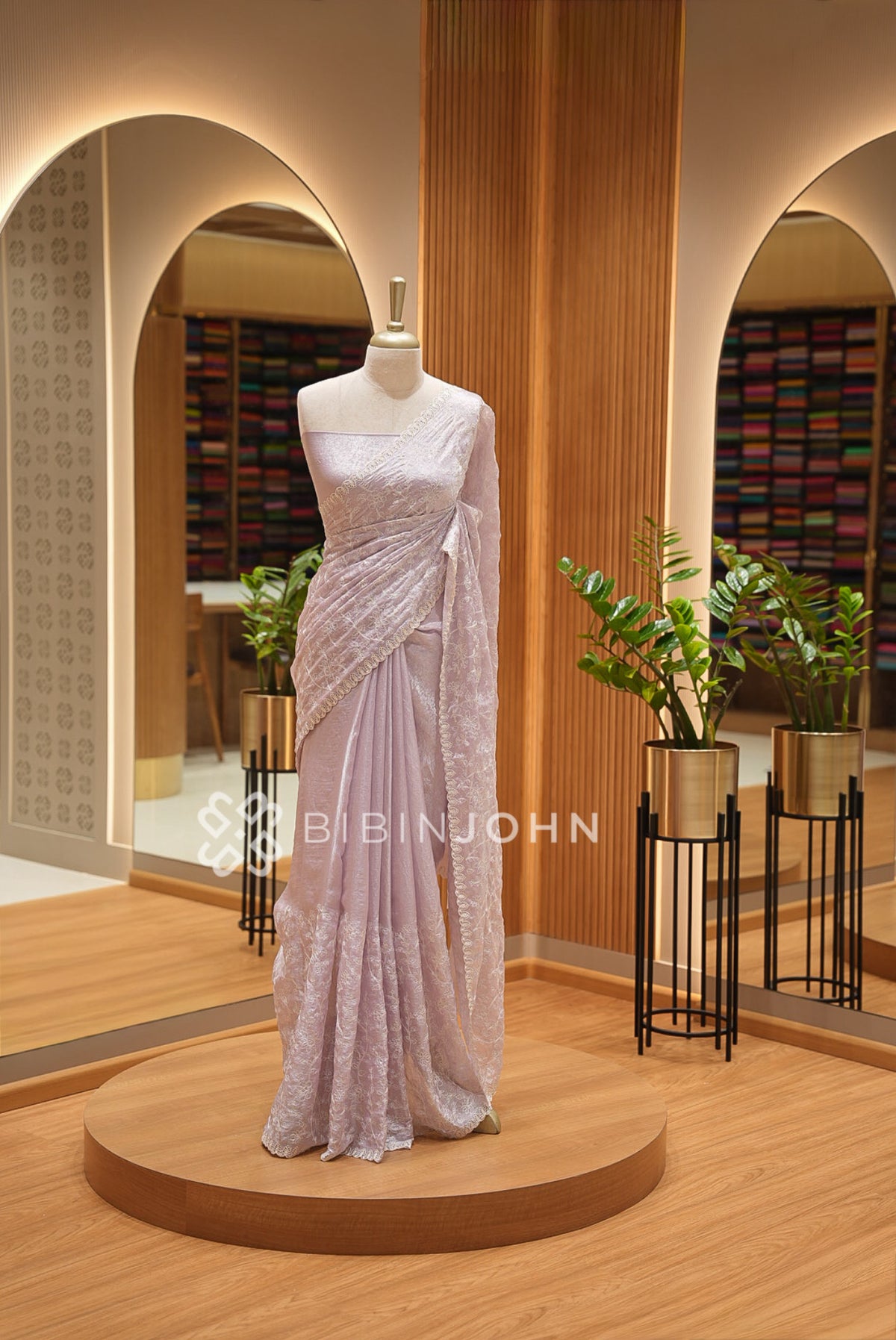 Tissue Organza Embroidery Saree For Women Lavender-grey BJ1642