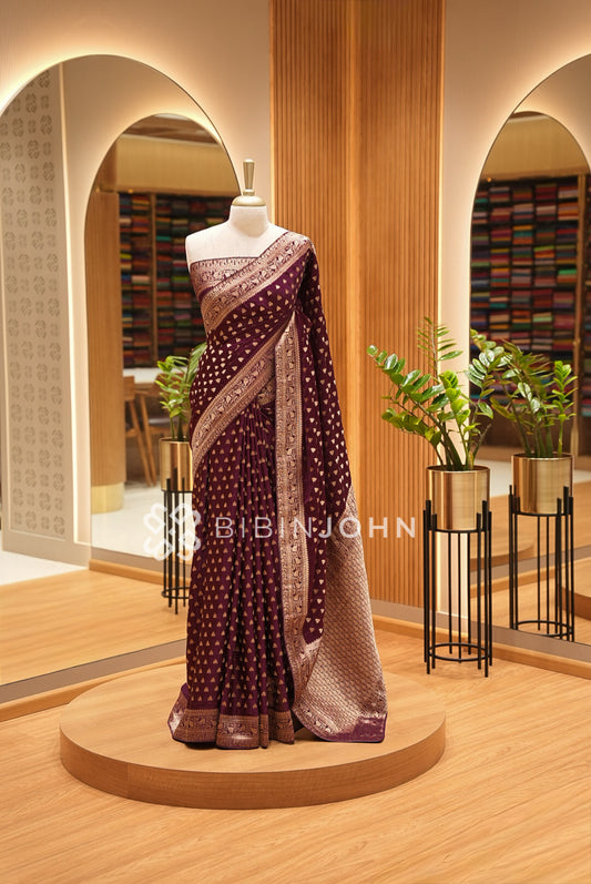 Banarasi Modal Silk Saree For Women Deep Wine Maroon BJ1644