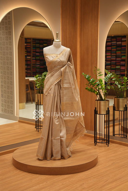 Tusser Silk Saree For Women Champagne Beige BJ1662
