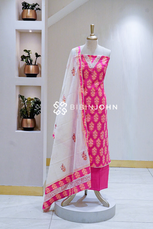 Cotton Embroidery Unstitched Salwar Suit Material Rani Pink BJ1683