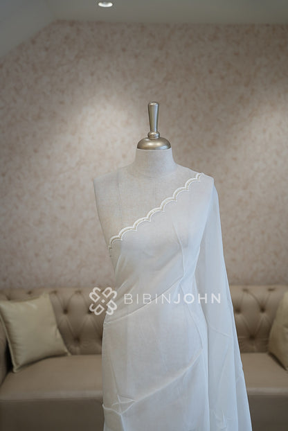 Organza Embroidery Dupatta For Women White BJ1733