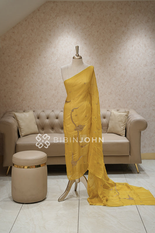 Chanderi Embroidery Dupatta For Women Mustard Yellow BJ1735