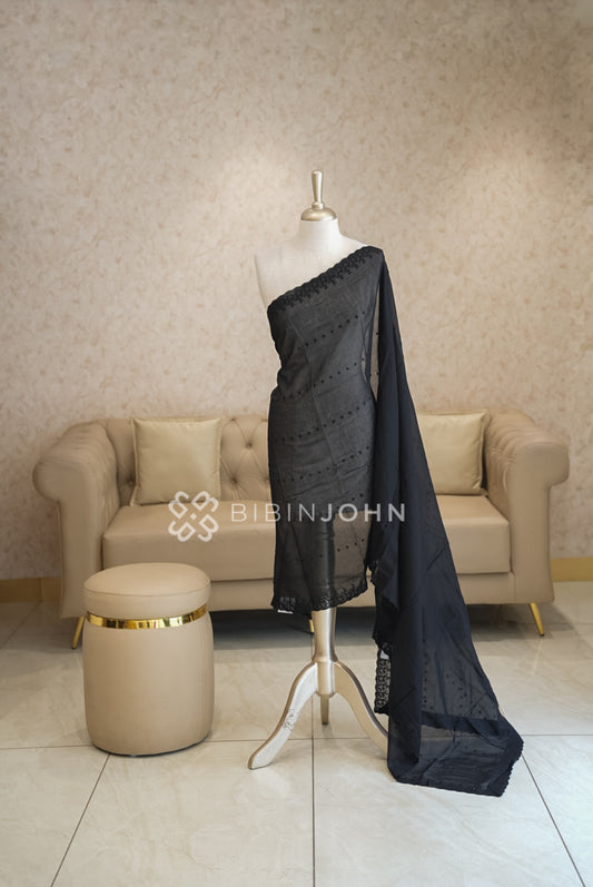 Cotton Embroidery Dupatta For Women Black BJ1777