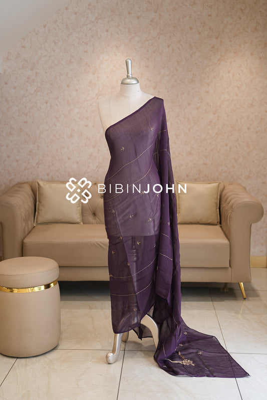 Chanderi Embroidery Dupatta For Women Deep Dusty Purple BJ2129