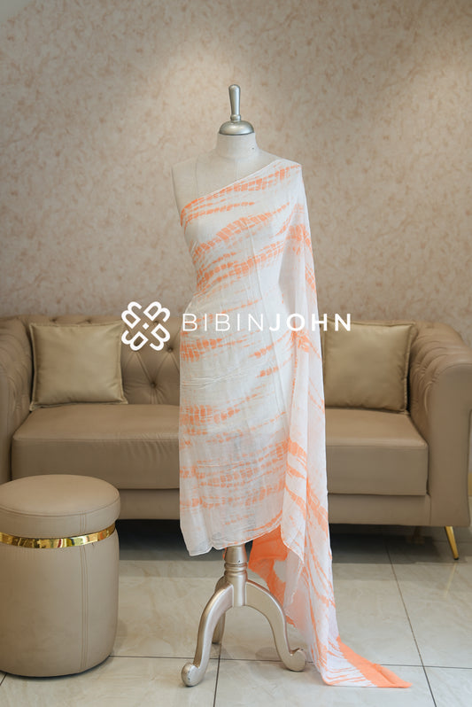 Cotton Tie and Dye Dupatta For Women Ivory White BJ2133