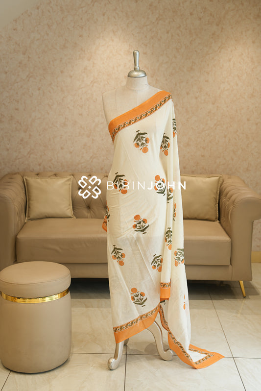 Printed Mal cotton Dupatta For Women Ivory White BJ2134