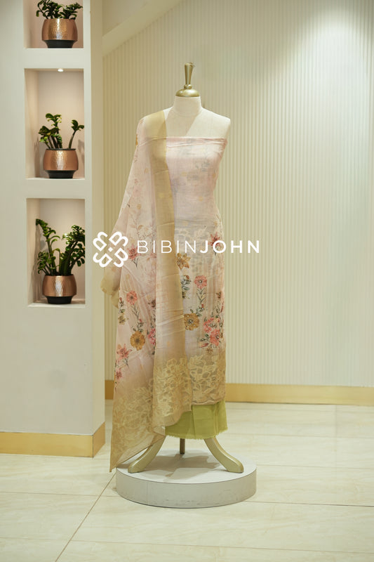 Art Linen Weaving Unstitched Salwar Suit Material Light Cream BJ2137