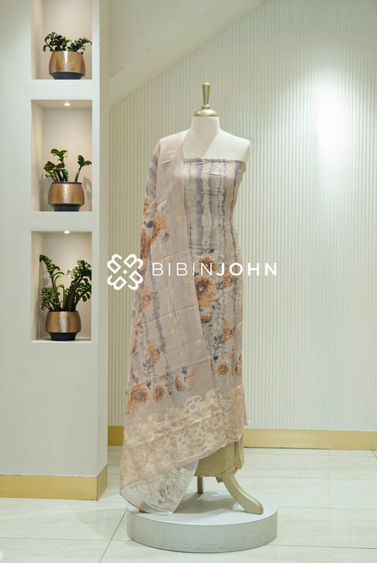 Art Linen Weaving Unstitched Salwar Suit Material Light Beige BJ2138