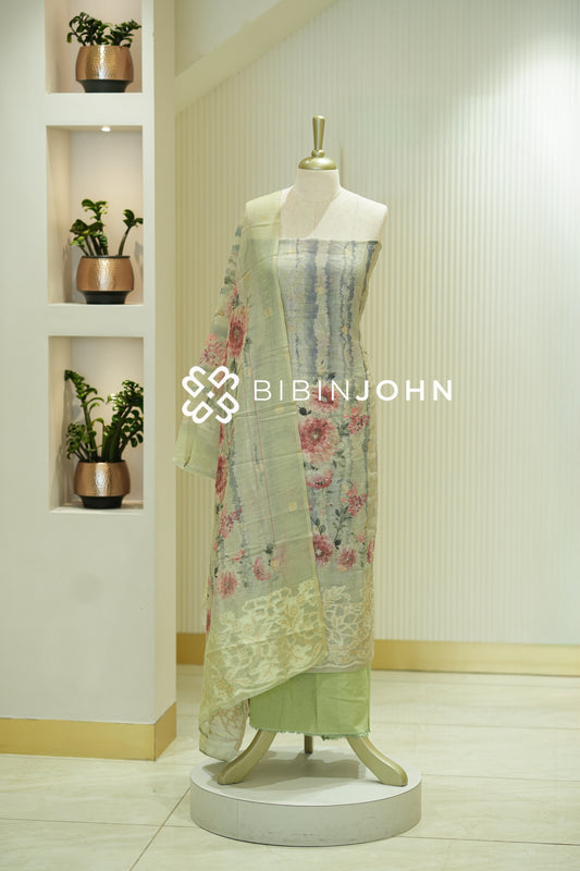 Art Linen Weaving Unstitched Salwar Suit Material Light Pastel Pistachio Green BJ2139