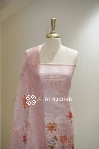 Art Linen Weaving Unstitched Salwar Suit Material Pastel Blush Pink BJ2140