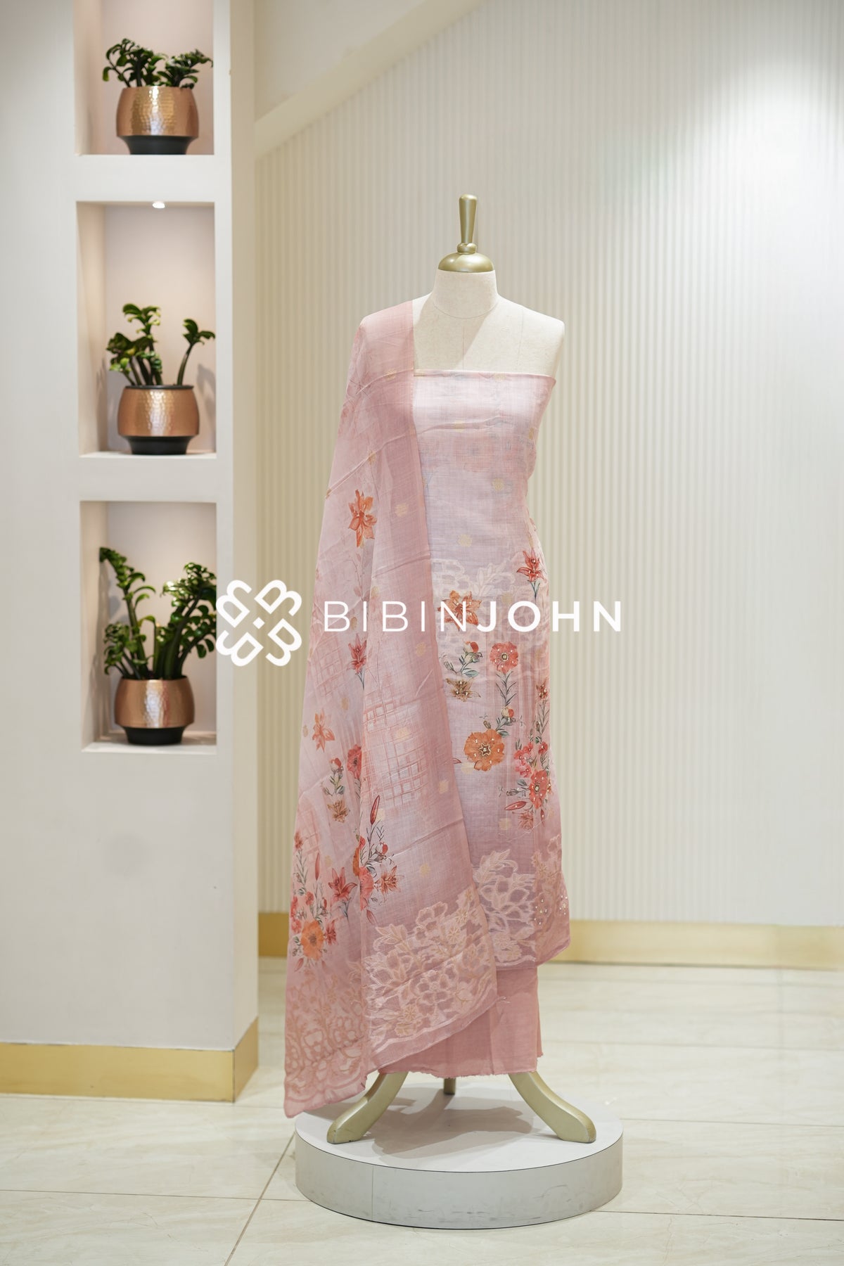 Art Linen Weaving Unstitched Salwar Suit Material Pastel Blush Pink BJ2140
