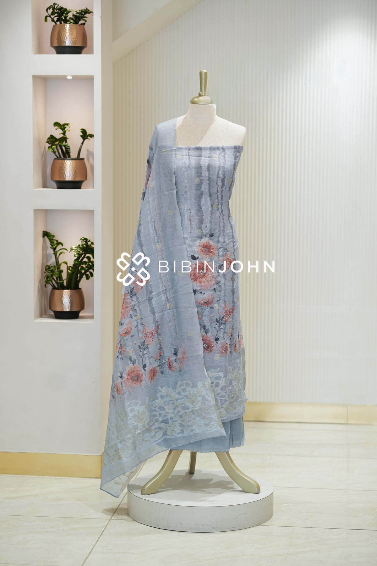 Art Linen Weaving Unstitched Salwar Suit Material Pastel Powder Blue BJ2141