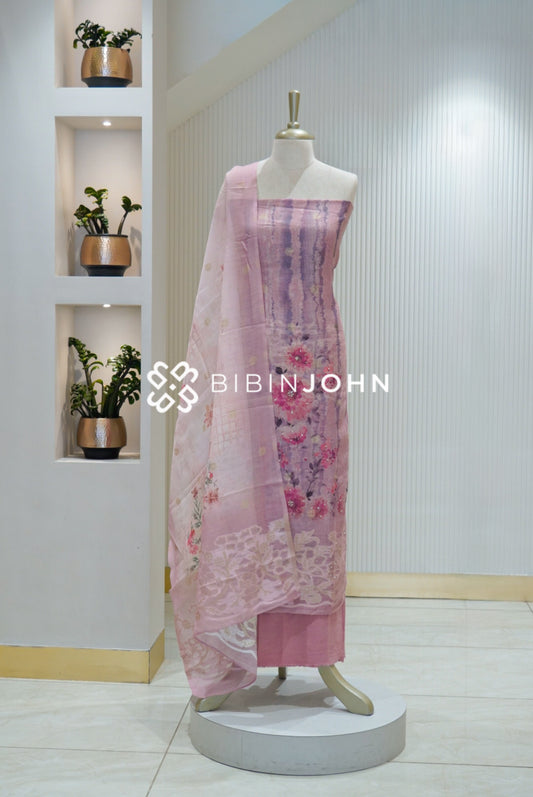 Art Linen Weaving Unstitched Salwar Suit Material Pastel Lavender Pink BJ2142