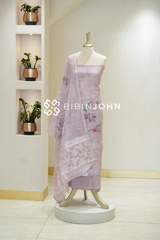 Art Linen Weaving Unstitched Salwar Suit Material Pastel Lilac BJ2147