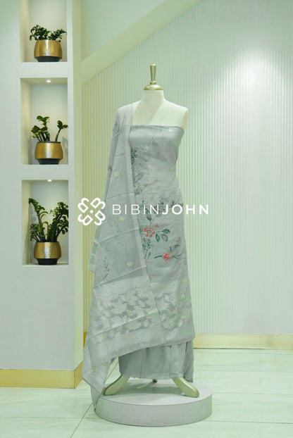 Art Linen Weaving Unstitched Salwar Suit Material Mist Grey BJ2149