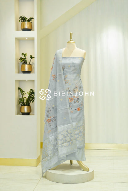 Art Linen Weaving Unstitched Salwar Suit Material Powder Blue BJ2150